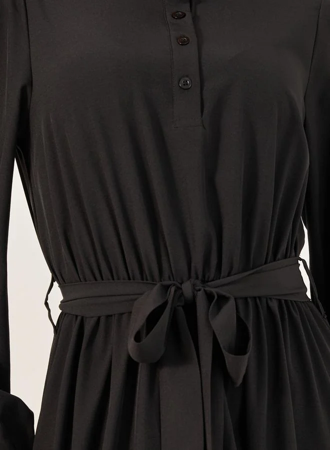 Take Two Solid Cuffed Sleeves Ruffle Hem Jalabiya by Styli