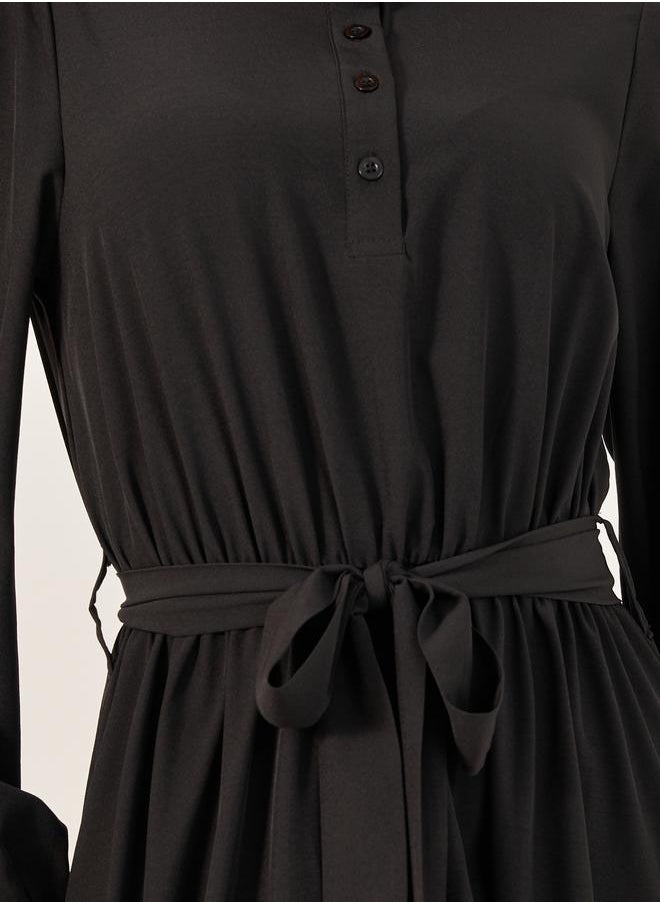 Take Two Solid Cuffed Sleeves Ruffle Hem Jalabiya by Styli  - Image 4