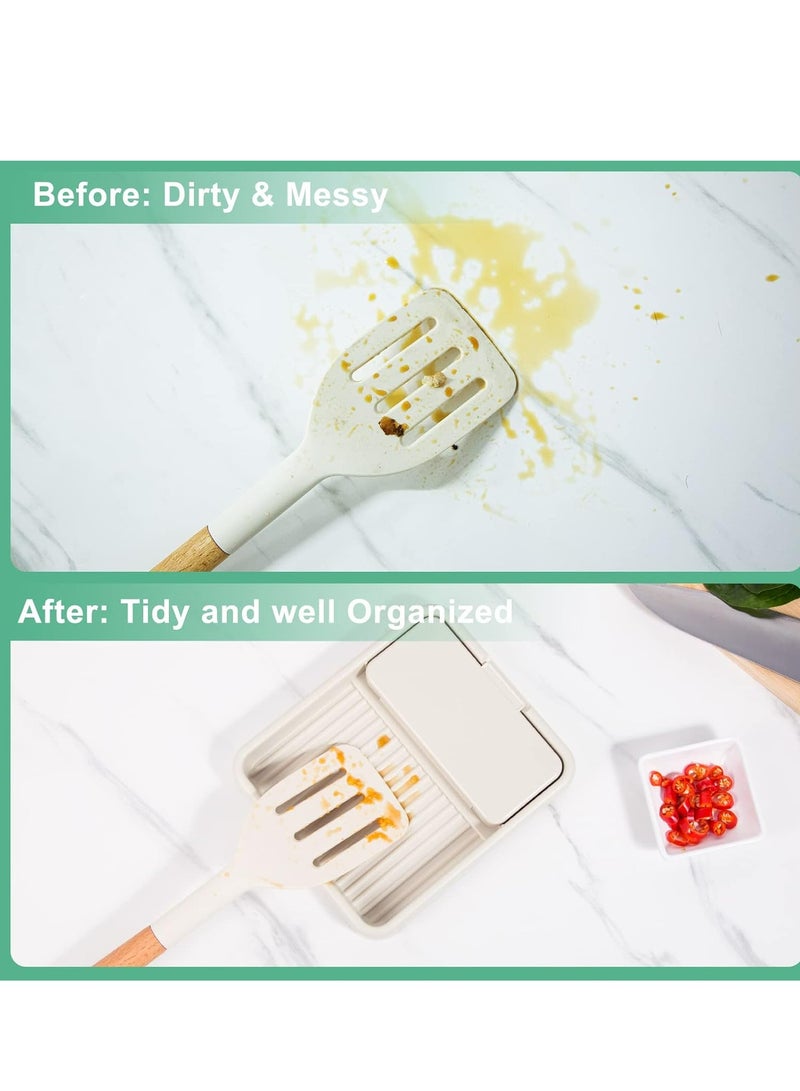 Loquat 2 Pack Spoon Rest with Pot Lid Holder，Spoon Ladle Holder for Kitchen Counter - Image 4