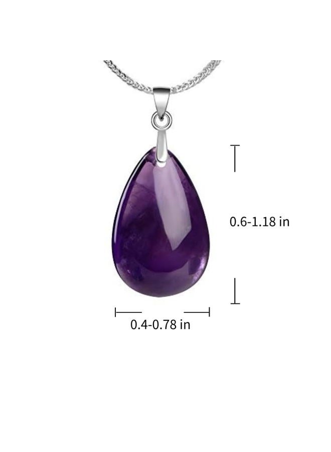 iSTONE 925 Sterling Silver Natural Crytral for Womens Pendant Necklace, Gemstone Birthstone with 17.8" Silver Chain Ladies, 17.8'', Gemstone, Amethyst Labradorite - Image 3