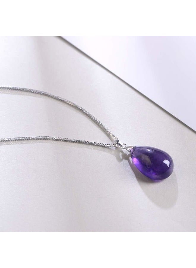 iSTONE 925 Sterling Silver Natural Crytral for Womens Pendant Necklace, Gemstone Birthstone with 17.8" Silver Chain Ladies, 17.8'', Gemstone, Amethyst Labradorite - Image 5