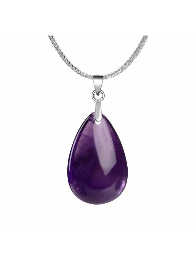 iSTONE 925 Sterling Silver Natural Crytral for Womens Pendant Necklace, Gemstone Birthstone with 17.8" Silver Chain Ladies, 17.8'', Gemstone, Amethyst Labradorite - Image 1