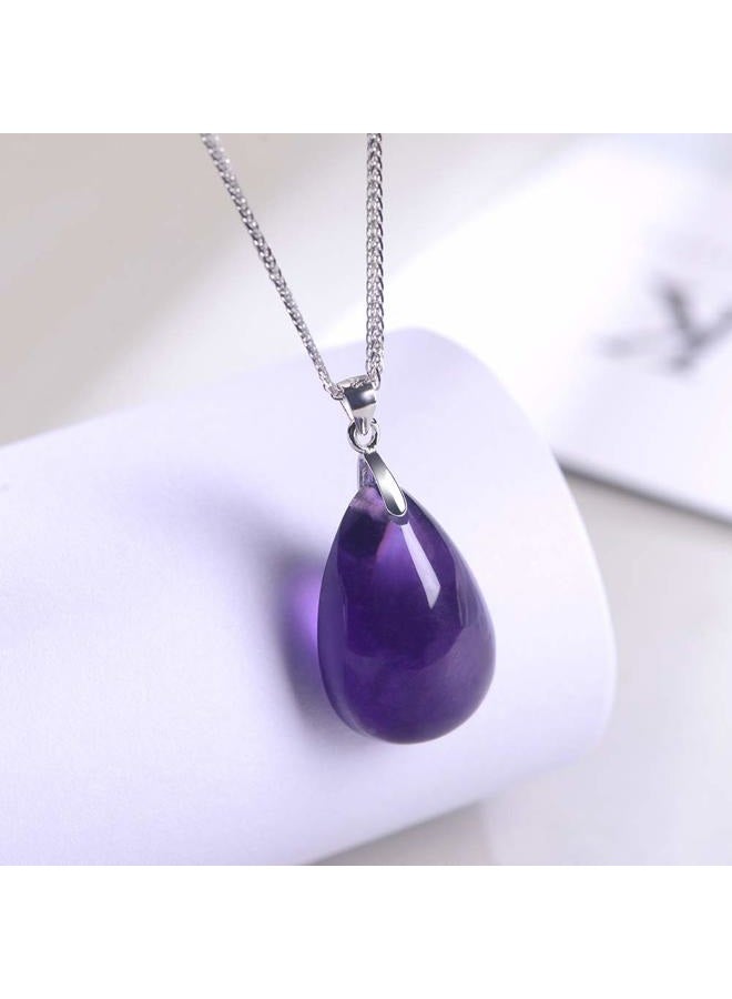 iSTONE 925 Sterling Silver Natural Crytral for Womens Pendant Necklace, Gemstone Birthstone with 17.8" Silver Chain Ladies, 17.8'', Gemstone, Amethyst Labradorite - Image 2