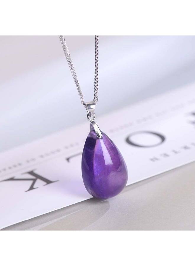 iSTONE 925 Sterling Silver Natural Crytral for Womens Pendant Necklace, Gemstone Birthstone with 17.8" Silver Chain Ladies, 17.8'', Gemstone, Amethyst Labradorite - Image 4