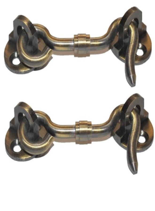 RISEOM Brass Gate Hook/Window Hook (Oval Eye) Pack of 2 (4 inch, Antique Brass) - Image 2