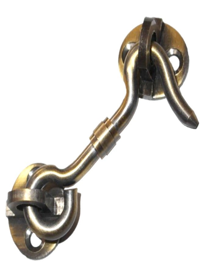 RISEOM Brass Gate Hook/Window Hook (Oval Eye) Pack of 2 (4 inch, Antique Brass) - Image 1