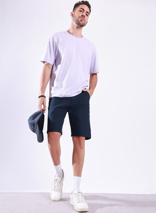 Hence Men Linen Relaxed Fit Mid-Rise Chino Shorts in Navy Blue - Image 5