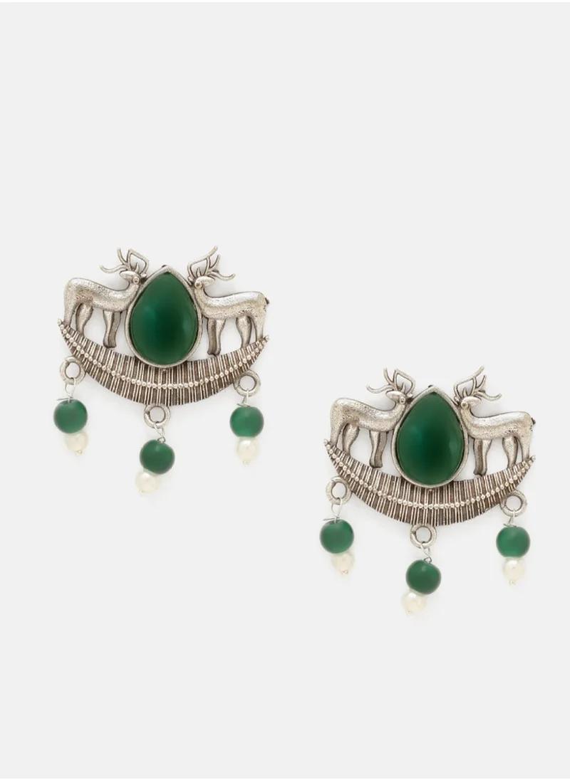 برياسي Plated Emarld Studded Contemporary Oxidised Chandbalis