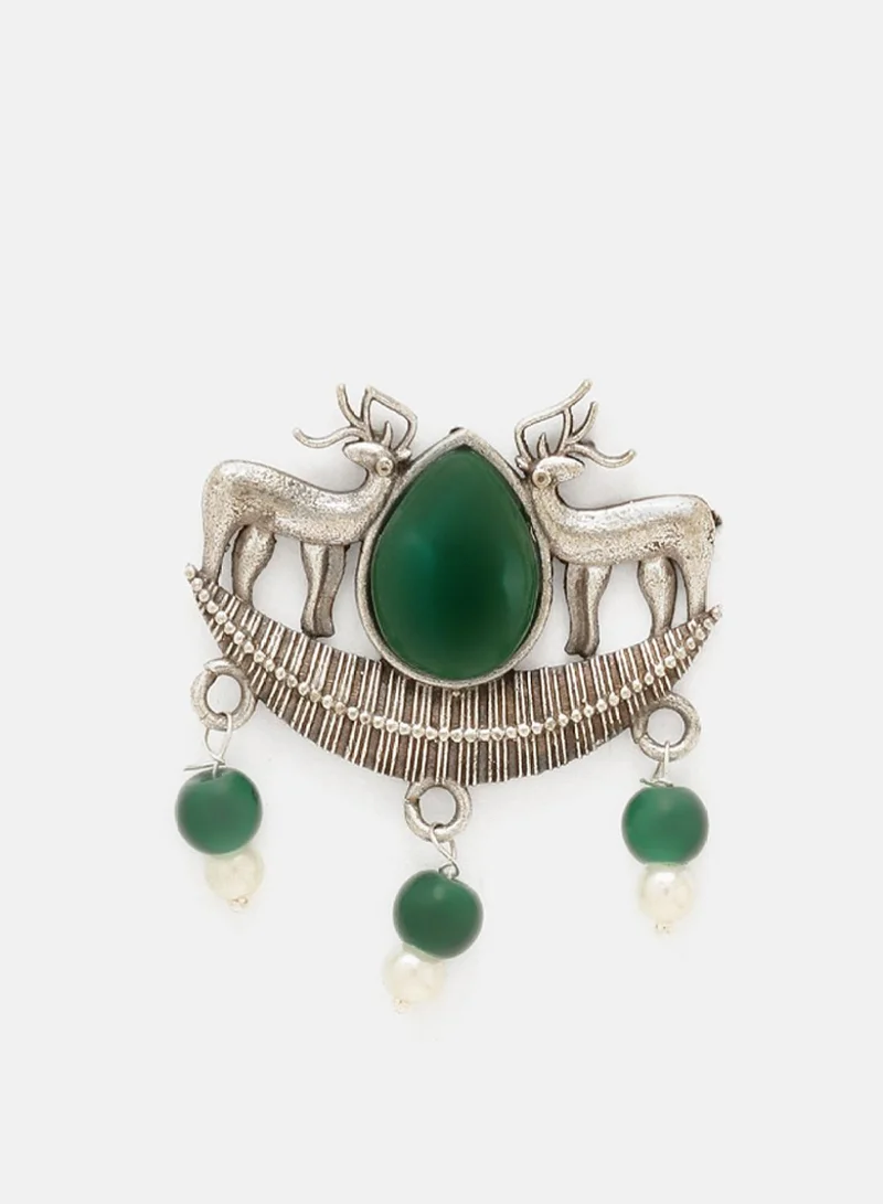 Priyaasi Plated Emarld Studded Contemporary Oxidised Chandbalis