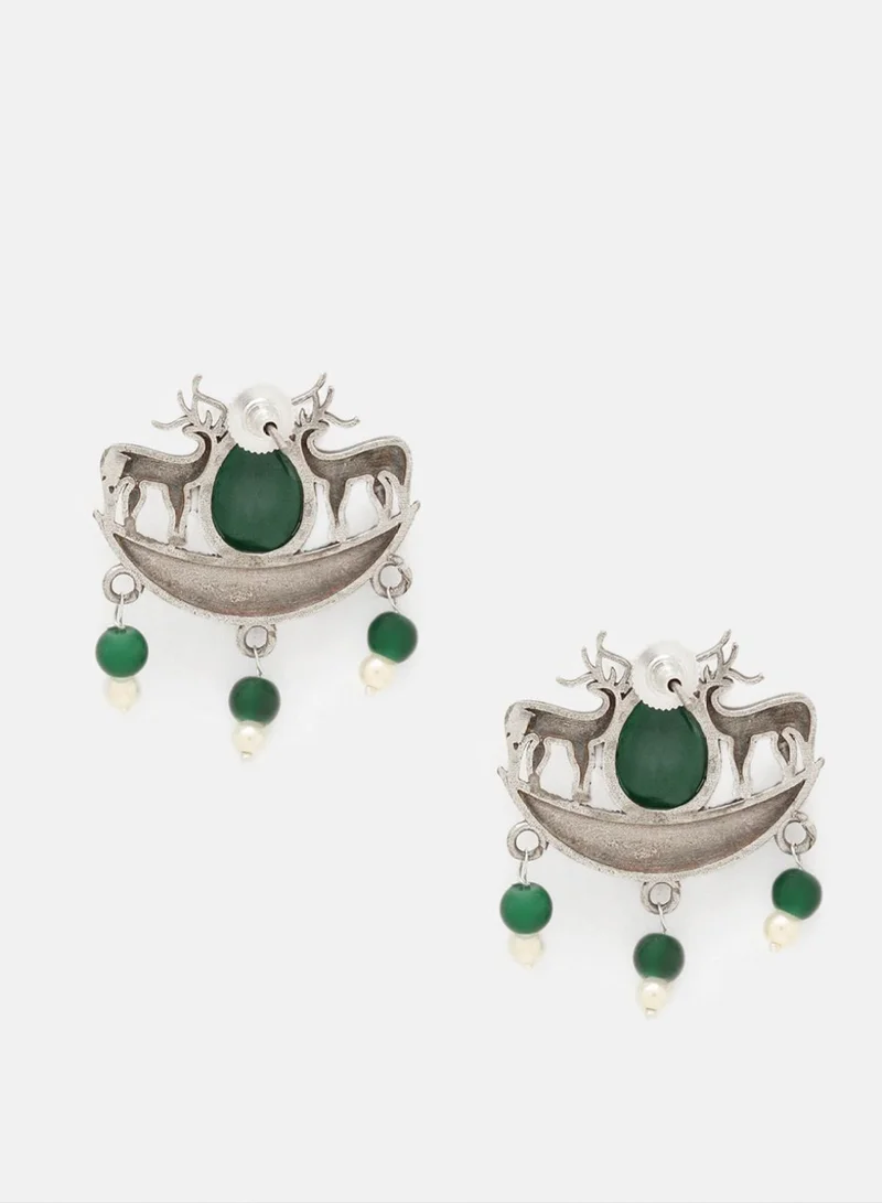 Priyaasi Plated Emarld Studded Contemporary Oxidised Chandbalis