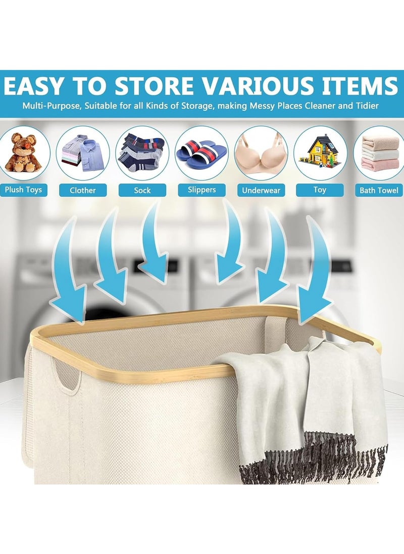 Taizz Ventures - 110L Laundry Hamper with Lid - Large Foldable Laundry Basket with Removable Inner Pocket | Taizz Ventures | Durable 600D Oxford Fabric & Bamboo Handles for Bedroom, Bathroom & Laundry Room 33x44x74cm - Cream - Image 1