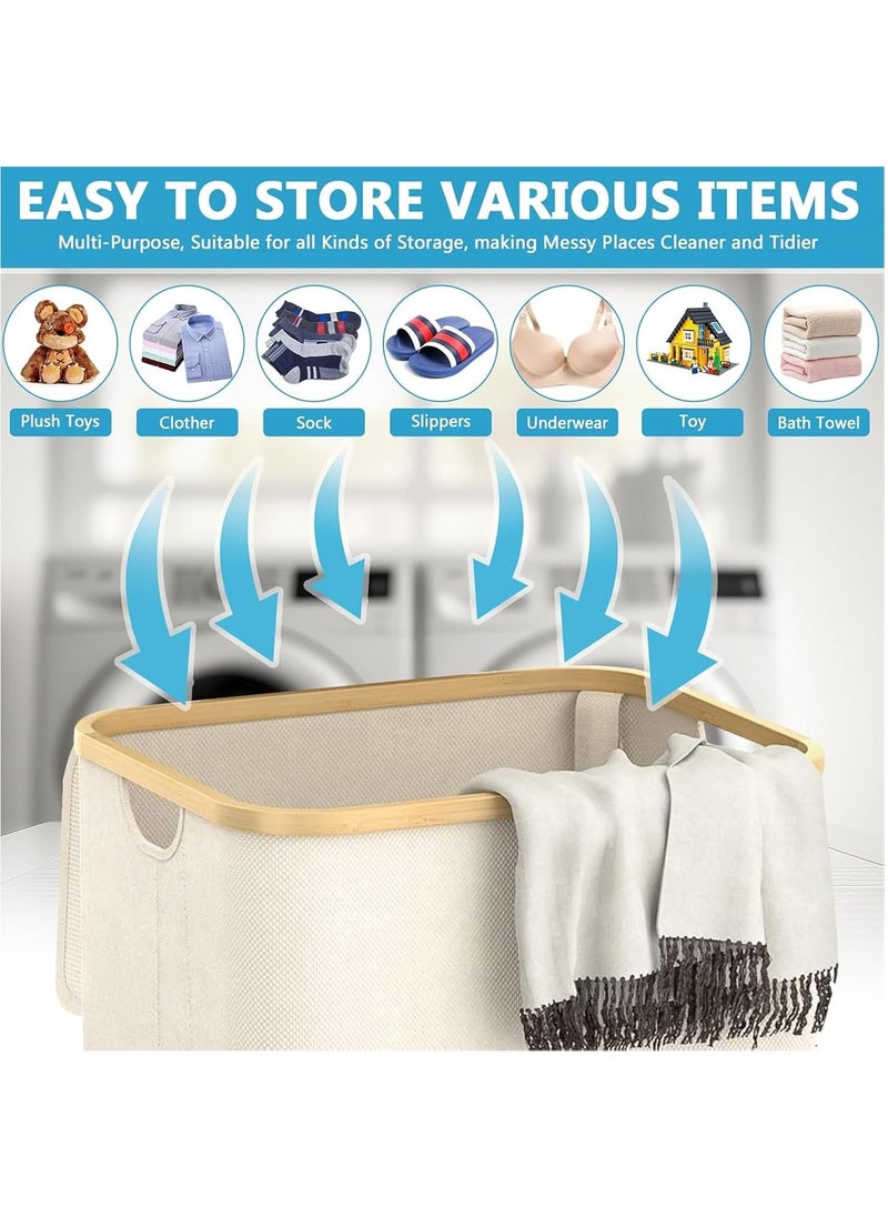 Taizz Ventures - 110L Laundry Hamper with Lid - Large Foldable Laundry Basket with Removable Inner Pocket | Taizz Ventures | Durable 600D Oxford Fabric & Bamboo Handles for Bedroom, Bathroom & Laundry Room 33x44x74cm - Cream - Image 1