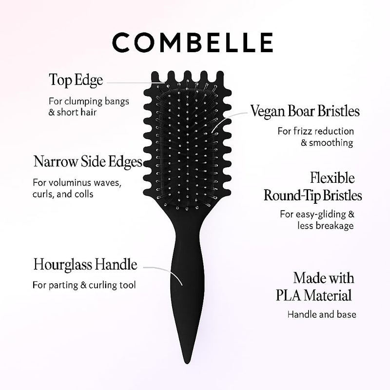 Combelle 5-in-1 Curl Hair Brush, Vegan Boar Bristles, Bio-Baked PLA Handle, Detangling and Frizz Control for Curly Hair (Black) - Image 2
