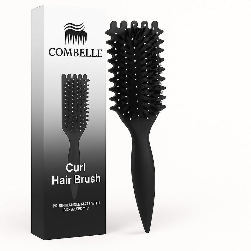 Combelle 5-in-1 Curl Hair Brush, Vegan Boar Bristles, Bio-Baked PLA Handle, Detangling and Frizz Control for Curly Hair (Black) - Image 1