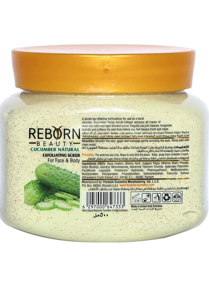 REBORN Cucumber Natural Exfoliating Scrub For Face And Body Green 500ml - Image 2