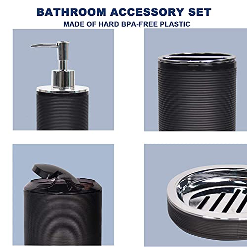 CERBIOR Bathroom Accessories Set 6 Piece Bath Ensemble Includes Soap Dispenser, Toothbrush Holder, Toothbrush Cup, Soap Dish for Decorative Countertop and Housewarming Gift, Black - Image 3