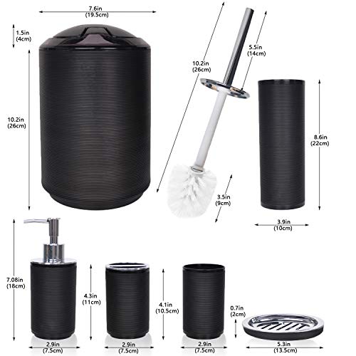 CERBIOR Bathroom Accessories Set 6 Piece Bath Ensemble Includes Soap Dispenser, Toothbrush Holder, Toothbrush Cup, Soap Dish for Decorative Countertop and Housewarming Gift, Black - Image 2