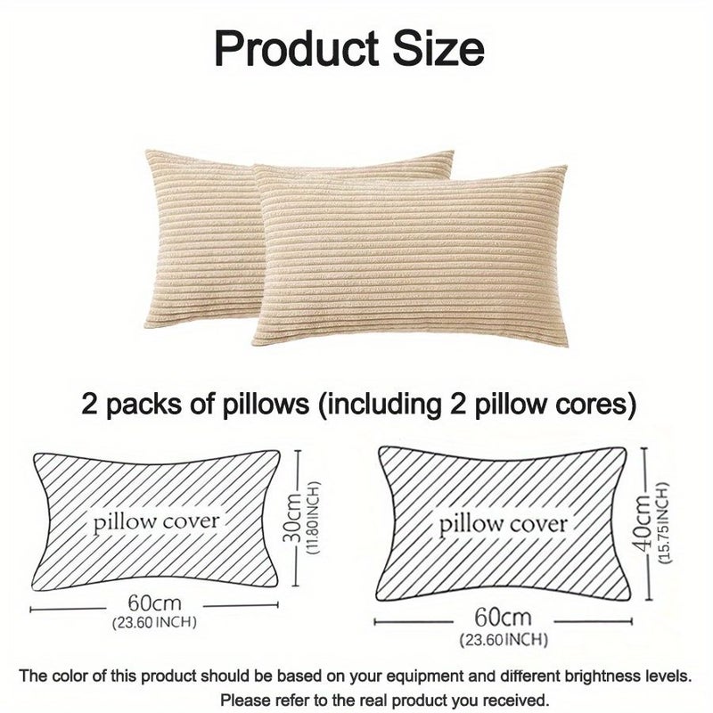 2 Packs Autumn Reed Color Corduroy Bed Sofa Living Room Decorative Back Pillows 12x24 Inch Super Soft Including Pillowcase And Pillow Core 30x60 Cm - Image 3