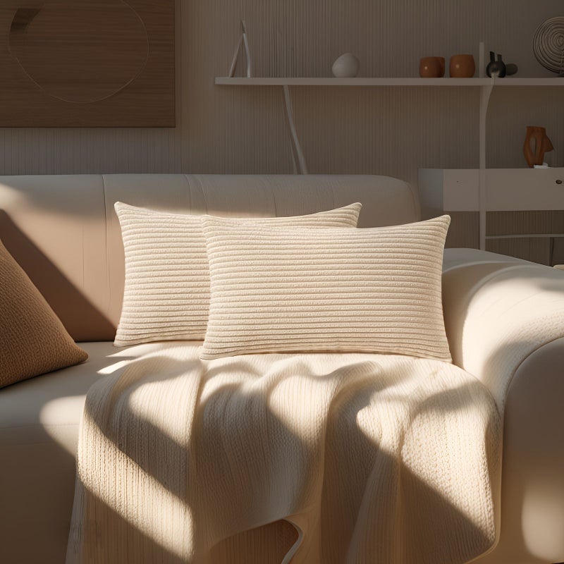 2 Packs Autumn Reed Color Corduroy Bed Sofa Living Room Decorative Back Pillows 12x24 Inch Super Soft Including Pillowcase And Pillow Core 30x60 Cm - Image 2