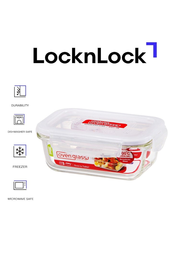 LOCK & LOCK LocknLock 380ml Oven-Safe Borosilicate Glass Square Container with Airtight Lid - Microwave, Freezer, and Dishwasher Safe  - Image 1