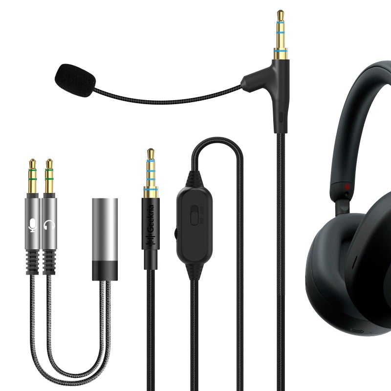 Geekria Boom Mic Headphones Cable Compatible with Sony WH-1000XM6/1000XM5/1000XM4, WH-XB920N, ULT WEAR, 3.5mm Jack Replacement Cord with Boom Microphone for Gaming & Meeting (5.6ft) - Image 1