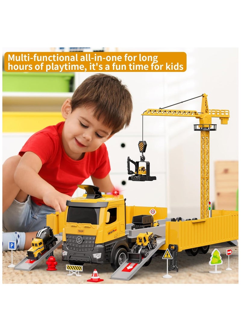 Beauenty - Construction Toys Truck Crane for Kids Truck Race Track Kids Toy Eject Car Set Excavator Bulldozer Dump Trucks Cement Truck Vehicle Birthday 2+ 3 4 5 6 7 8 Years Old Boy Girl Gift - Image 1
