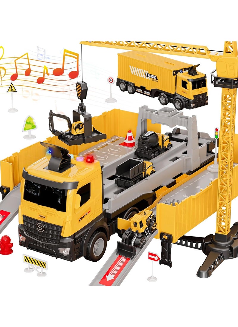 Beauenty - Construction Toys Truck Crane for Kids Truck Race Track Kids Toy Eject Car Set Excavator Bulldozer Dump Trucks Cement Truck Vehicle Birthday 2+ 3 4 5 6 7 8 Years Old Boy Girl Gift - Image 1