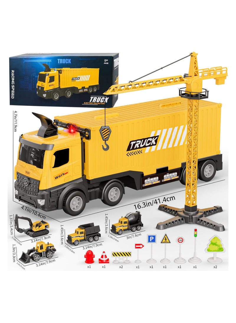 Beauenty - Construction Toys Truck Crane for Kids Truck Race Track Kids Toy Eject Car Set Excavator Bulldozer Dump Trucks Cement Truck Vehicle Birthday 2+ 3 4 5 6 7 8 Years Old Boy Girl Gift - Image 1