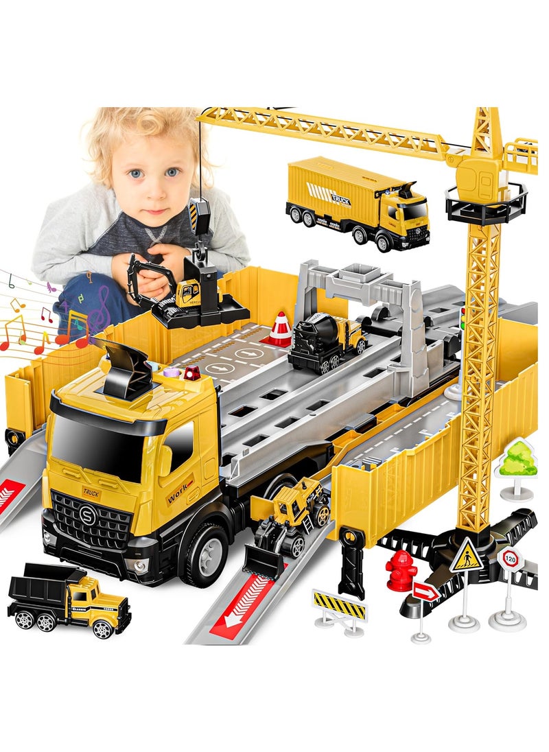 Beauenty - Construction Toys Truck Crane for Kids Truck Race Track Kids Toy Eject Car Set Excavator Bulldozer Dump Trucks Cement Truck Vehicle Birthday 2+ 3 4 5 6 7 8 Years Old Boy Girl Gift - Image 1