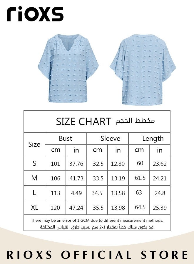 RIOXS Women's Summer Elegant T-shirt V-neck Ruffle Short Sleeve Top Casual Solid Color Chiffon Cool Shirt for Daily Wear  - Image 2