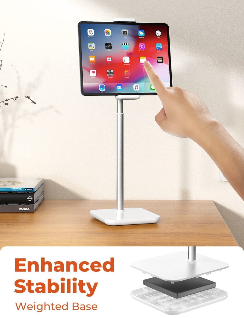 proffisy iPad Stand 21" Height Adjustable Tablet Stand for Table with 360 Degree Rotation Heavy Duty Aluminum Tablet Stand for iPad Pro Air Mini Samsung Lenovo Tab Xiaomi Pad and Cellphone,White - Image 4