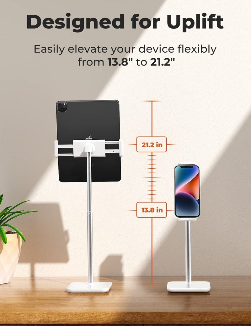 proffisy iPad Stand 21" Height Adjustable Tablet Stand for Table with 360 Degree Rotation Heavy Duty Aluminum Tablet Stand for iPad Pro Air Mini Samsung Lenovo Tab Xiaomi Pad and Cellphone,White - Image 2
