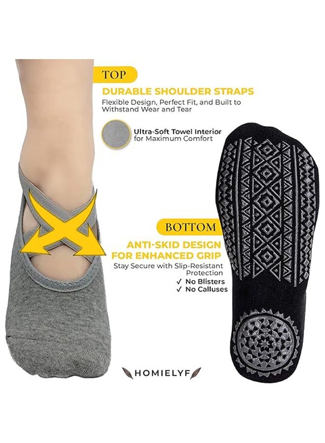 اسم المحتوى ناريلا جوارب اليوغا النسائية مقبض الانزلاق وحزام الكتف، مناسبة لبلاتيس، Barre نقية، الباليه، الرقص، ممارسة حافي القدمين 3 أزواج - Image 4