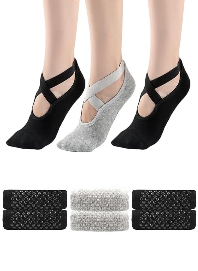 اسم المحتوى ناريلا جوارب اليوغا النسائية مقبض الانزلاق وحزام الكتف، مناسبة لبلاتيس، Barre نقية، الباليه، الرقص، ممارسة حافي القدمين 3 أزواج - Image 1