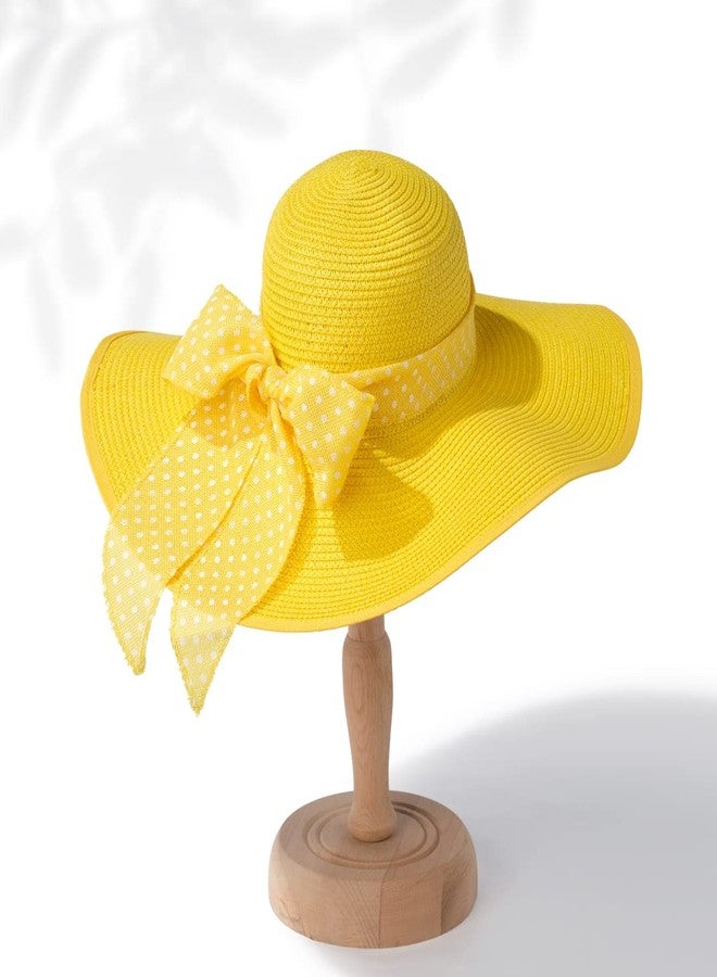 Funcredible Floppy Hats for Women - Yellow Wide Brim Straw Hat - Large Fun Sun Hat for Women Summer Look with Bow and Heart Shape Glasses for Brunch - Image 4