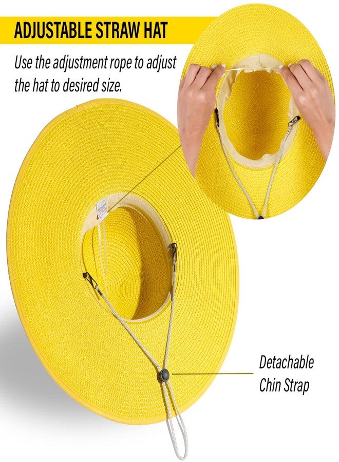 Funcredible Floppy Hats for Women - Yellow Wide Brim Straw Hat - Large Fun Sun Hat for Women Summer Look with Bow and Heart Shape Glasses for Brunch - Image 3