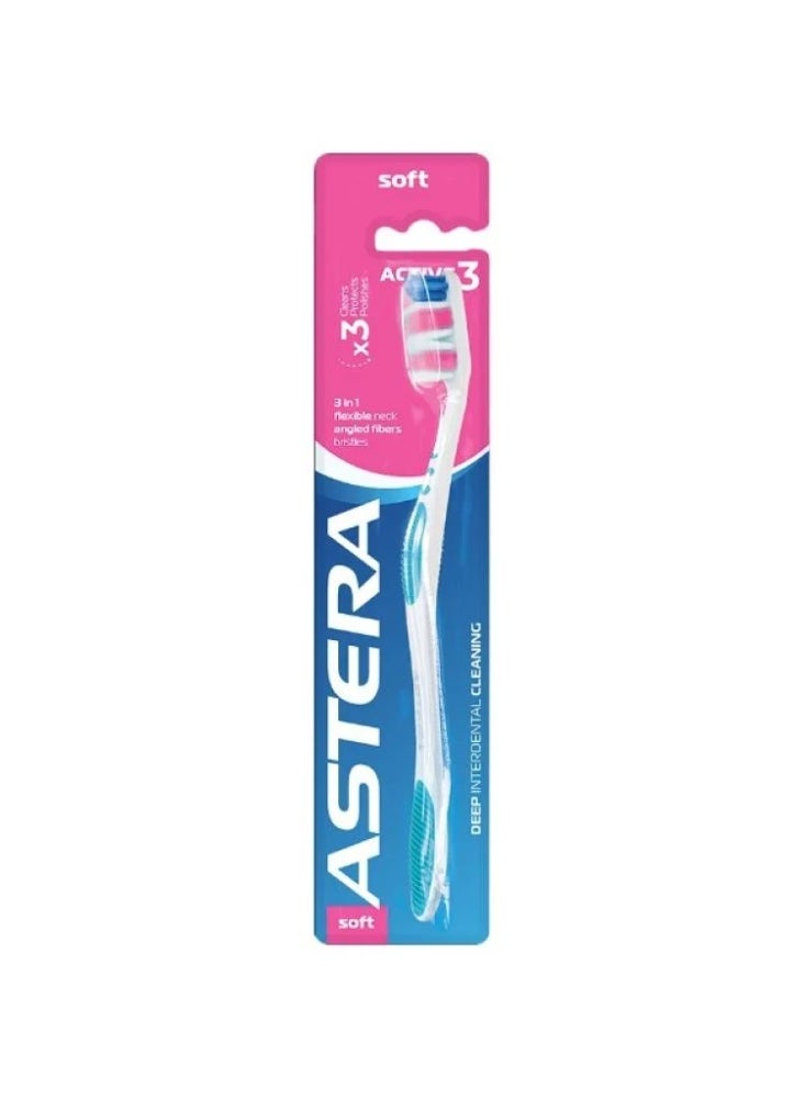 Active toothbrush - 3 soft bristles, assorted colors