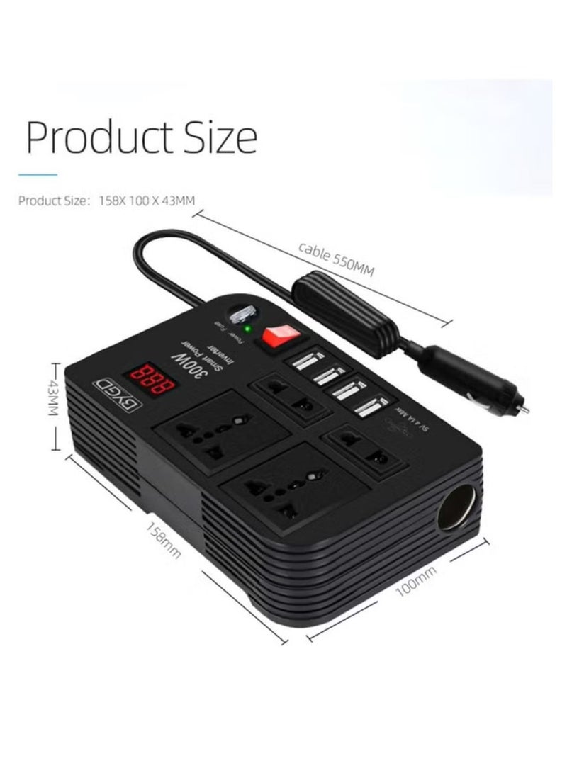 300W Car Power Inverter DC 12V/24V to 220V AC with 4 USB Ports Fast Charging with 2 Universal Sockets with Multifunctional LED Display Photovoltaic Inverter  - Image 2