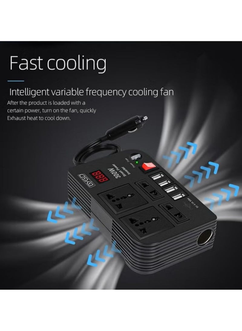 300W Car Power Inverter DC 12V/24V to 220V AC with 4 USB Ports Fast Charging with 2 Universal Sockets with Multifunctional LED Display Photovoltaic Inverter  - Image 5