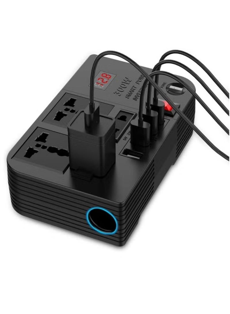 300W Car Power Inverter DC 12V/24V to 220V AC with 4 USB Ports Fast Charging with 2 Universal Sockets with Multifunctional LED Display Photovoltaic Inverter  - Image 1