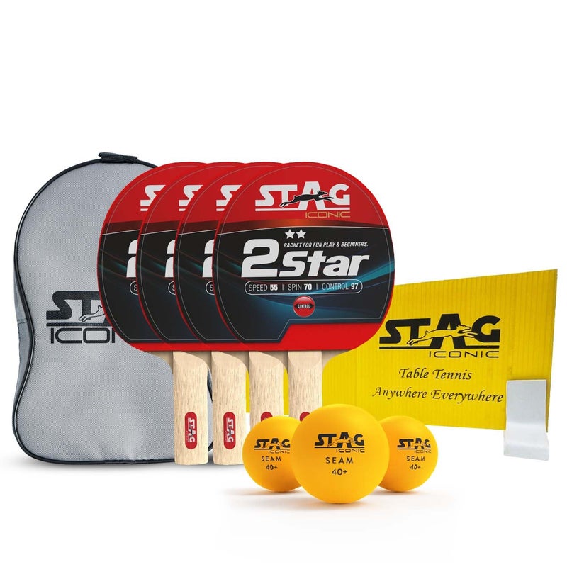 STAG Iconic 2 Star Anywhere-Everywhere Playing Table Tennis (T.T) Set | Table Tennis Rackets and T.T Balls Included| Pro All-in-One Ping Pong Paddle Playset-Orange Balls - Image 1