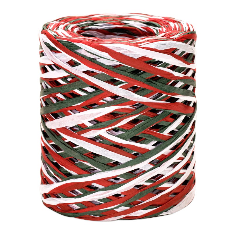 G2PLUS Christmas Raffia Ribbon 525 Feet Colored Raffia Paper Ribbon Matte White Red Green Packing Paper String for Gift Wrapping DIY Crafts Holiday Decoration
