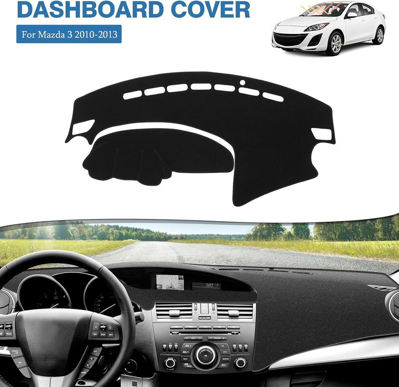 FIILINES Dash Cover Fit for Mazda 3 2010-2013 Accessories Dashboard Mat Cover for Mazda 3 Accessories Dash Mat Sunshade Nonslip Mesh Protector No Glare Black - Image 2
