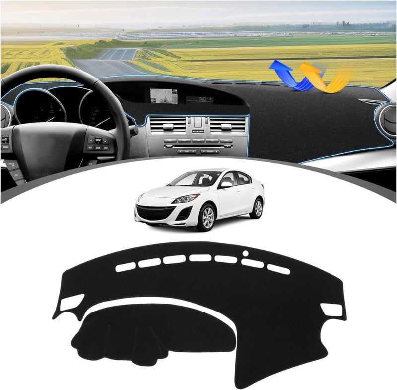 FIILINES Dash Cover Fit for Mazda 3 2010-2013 Accessories Dashboard Mat Cover for Mazda 3 Accessories Dash Mat Sunshade Nonslip Mesh Protector No Glare Black - Image 1