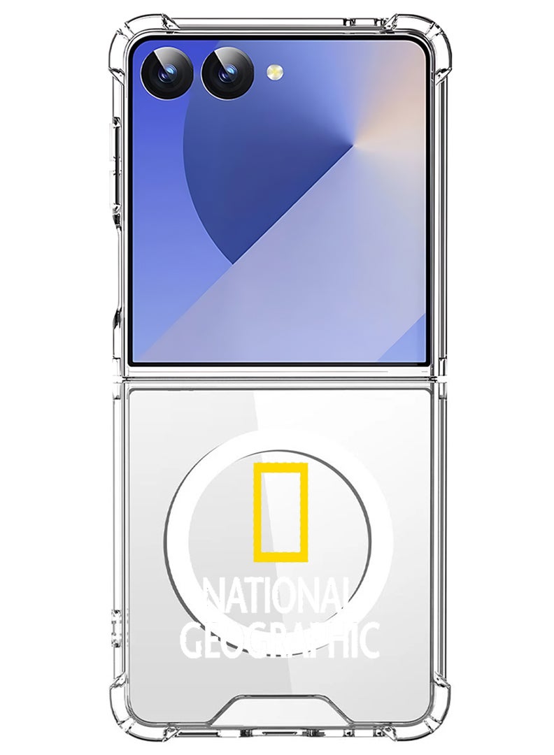 Theodor Magnetic Case for Samsung Galaxy Z Flip 7 Compatible with MagSafe Wireless Charging, Shockproof Phone Bumper Cover National Geography - White - Image 1