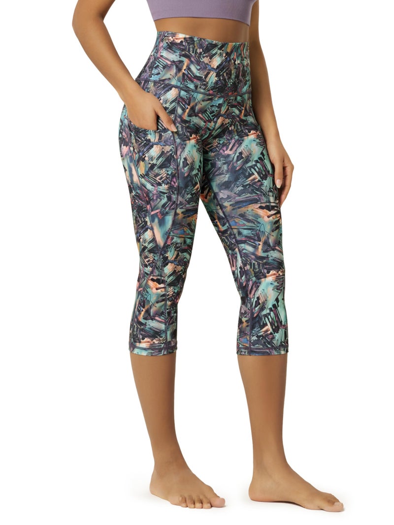 ODODOS Women's High Waisted Pattern Yoga Capri Leggings with Pockets, Tummy Control Non See Through Sports Athletic Workout Running Capris, Scratch Marks, Medium - Image 1
