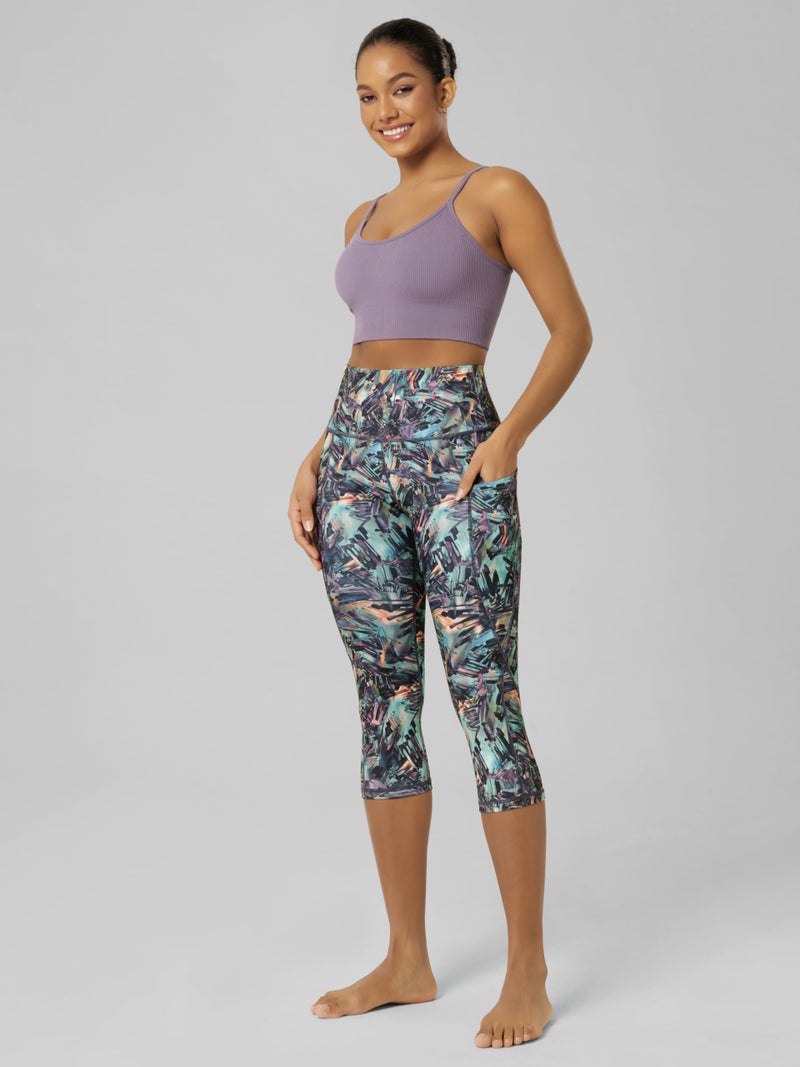 ODODOS Women's High Waisted Pattern Yoga Capri Leggings with Pockets, Tummy Control Non See Through Sports Athletic Workout Running Capris, Scratch Marks, Medium - Image 3