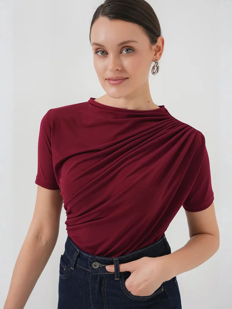 BIG DART BDART Fitted Ruffle Detail Blouse with Crew Neck