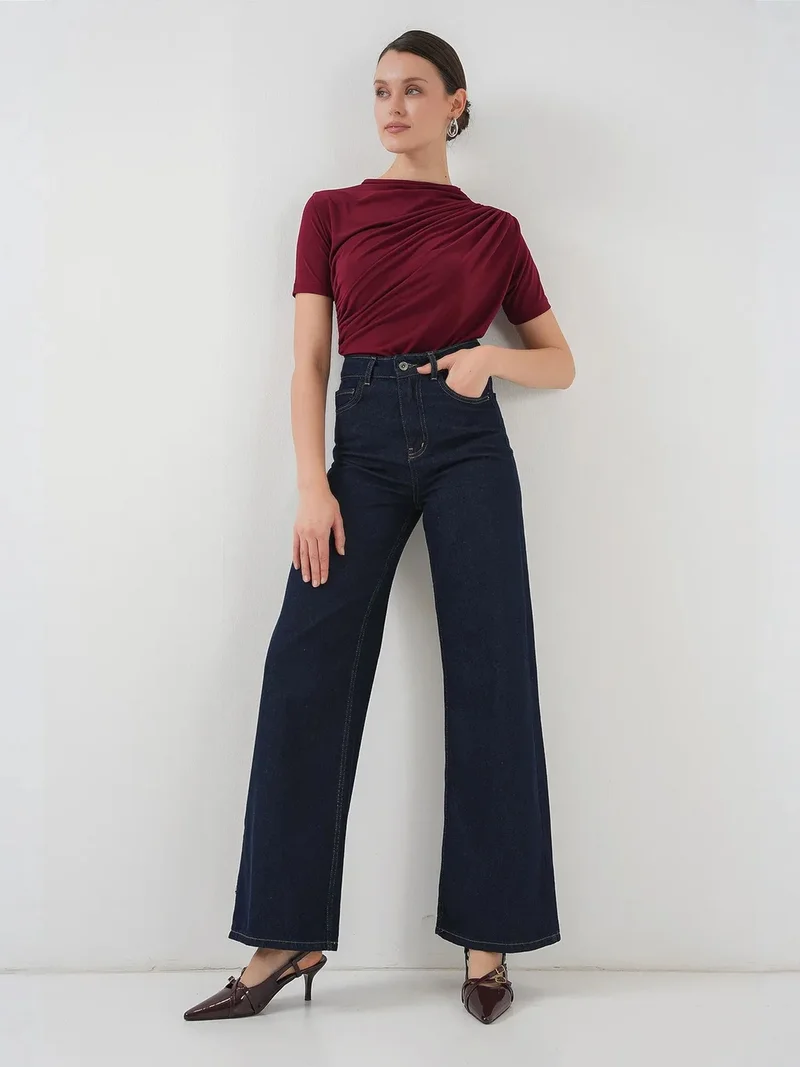 BIG DART BDART Fitted Ruffle Detail Blouse with Crew Neck