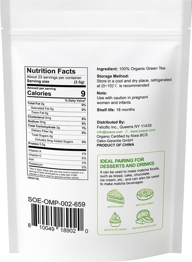 Soeos Organic Matcha Powder, Matcha Green Tea Powder, 2 oz (57g), Antioxidant-Rich Japanese Matcha for Lattes, Smoothies and Baking, Recyclable Bags - Image 2